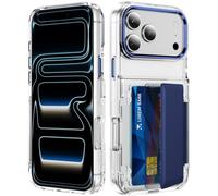 IMEIKONST for iPhone 17 Pro Max Case with Card Holder (2 Cards), RFID Blocking Wallet Phone Case, 12FT Military Drop Protection Clear Shockproof Silicone Cover for iPhone 17 Pro Max. Blue TMKB