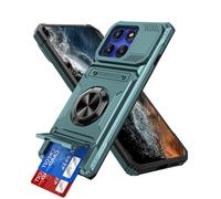 IMEIKONST for Motorola Moto Edge 60 Case with Card Holder, Camera Protection Cover & Magnetic Ring Kickstand, Rugged Hard PC Back Shockproof Phone Case for Moto Edge 60S / 60 Fusion. Green TCKB