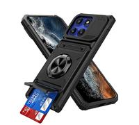 IMEIKONST for Motorola Moto Edge 60 Case with Card Holder, Camera Protection Cover & Magnetic Ring Kickstand, Rugged Hard PC Back Shockproof Phone Case for Moto Edge 60S / 60 Fusion. Black TCKB