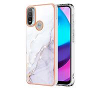 IMEIKONST Glitter Case Compatible with Motorola Moto E20 Phone Case Marble Design Shockproof Anti-Scratch Slim Glossy Soft TPU Bumper for Girls Women Cover for Moto E30 / E40. White YBM1