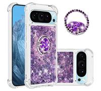 IMEIKONST Glitter Case for Google Pixel 10 Pro XL Sparkle Quicksand Clear Slim Fits TPU Bumper Silicone Shell Diamonds Ring Stand Fuction Shockproof Cover for Google Pixel 10 Pro XL. Love Purple YBZ