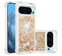 IMEIKONST Glitter Case for Google Pixel 9 Pro XL, Liquid Sparkle Quicksand Clear Transparent Sequin for Girls Women Slim TPU Bumper Silicone Shockproof Cover for Google Pixel 9 Pro XL. Love Gold YBW