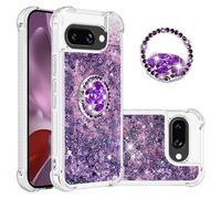 IMEIKONST Glitter Case for Google Pixel 9A Sparkle Quicksand Clear Slim Fits TPU Bumper Silicone Shell Diamonds Ring Stand Fuction Shockproof Cover for Google Pixel 9A. Love Purple YBZ