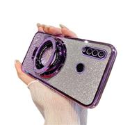 IMEIKONST Glitter Case for Huawei P30 Lite, Electroplate Flash Shell for Girls Women Ring Stand Function Camera Protector Shockproof Transparent TPU Cover for Huawei P30 Lite. Purple DS1