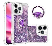 IMEIKONST Glitter Case for iPhone 16 Pro, Sparkle Quicksand Clear Slim Fits TPU Bumper Silicone Shell Diamonds Ring Stand Fuction Shockproof Cover for iPhone 16 Pro. Love Purple YBZ