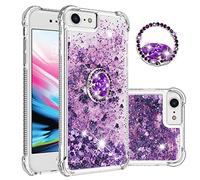IMEIKONST Glitter Case for iPhone 16e Sparkle Quicksand Clear Slim Fits TPU Bumper Silicone Shell Diamonds Ring Stand Fuction Shockproof Cover for iPhone 16e. Love Purple YBZ