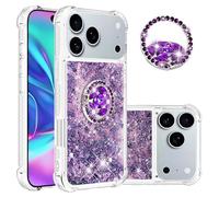 IMEIKONST Glitter Case for iPhone 17 Pro Sparkle Quicksand Clear Slim Fits TPU Bumper Silicone Shell Diamonds Ring Stand Fuction Shockproof Cover for iPhone 17 Pro. Love Purple YBZ
