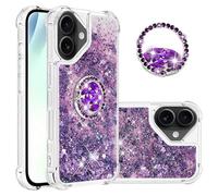 IMEIKONST Glitter Case for iPhone 17 Sparkle Quicksand Clear Slim Fits TPU Bumper Silicone Shell Diamonds Ring Stand Fuction Shockproof Cover for iPhone 17. Love Purple YBZ