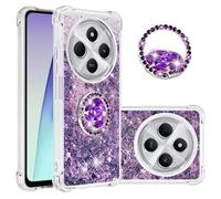IMEIKONST Glitter Case for Redmi 14C, Sparkle Quicksand Clear Slim Fits TPU Bumper Silicone Shell Diamonds Ring Stand Fuction Shockproof Cover for Redmi 14C. Love Purple YBZ