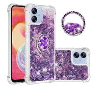 IMEIKONST Glitter Case for Samsung Galaxy A04E, Sparkle Quicksand Clear Slim Fits TPU Bumper Silicone Shell Diamonds Ring Stand Fuction Shockproof Cover for Samsung M04 / F04. Love Purple YBZ