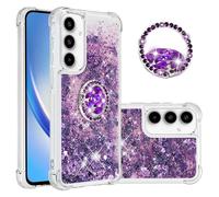 IMEIKONST Glitter Case for Samsung Galaxy A56 5G, Sparkle Quicksand Clear Slim Fits TPU Bumper Silicone Shell Diamonds Ring Stand Fuction Shockproof Cover for Samsung A56 5G. Love Purple YBZ