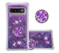 IMEIKONST Glitter Case for Samsung Galaxy S10, Sparkle Quicksand Clear Slim Fits TPU Bumper Silicone Shell Diamonds Ring Stand Fuction Shockproof Cover for Samsung S10. Love Purple YBZ