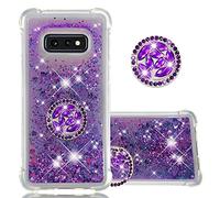 IMEIKONST Glitter Case for Samsung Galaxy S10E, Sparkle Quicksand Clear Slim Fits TPU Bumper Silicone Shell Diamonds Ring Stand Fuction Shockproof Cover for Samsung S10E. Love Purple YBZ