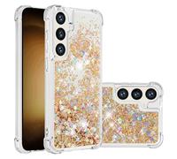 IMEIKONST Glitter Case for Samsung Galaxy S24 FE, Liquid Sparkle Quicksand Clear Transparent Sequin for Girls Women Slim TPU Bumper Silicone Shockproof Cover for Samsung S24 FE. Love Gold YBW
