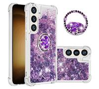 IMEIKONST Glitter Case for Samsung Galaxy S25, Sparkle Quicksand Clear Slim Fits TPU Bumper Silicone Shell Diamonds Ring Stand Fuction Shockproof Cover for Samsung S25. Love Purple YBZ