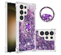 IMEIKONST Glitter Case for Samsung Galaxy S25 Ultra, Sparkle Quicksand Clear Slim Fits TPU Bumper Silicone Shell Diamonds Ring Stand Fuction Shockproof Cover for Samsung S25 Ultra. Love Purple YBZ