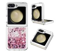 IMEIKONST Glitter Case for Samsung Galaxy Z Flip 6, Liquid Sparkle Quicksand Clear Transparent Sequin for Girls Women Slim TPU Bumper Silicone Shockproof Cover for Samsung Z Flip 6. Love Rose YBW