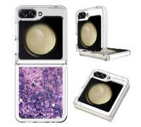 IMEIKONST Glitter Case for Samsung Galaxy Z Flip 6, Liquid Sparkle Quicksand Clear Transparent Sequin for Girls Women Slim TPU Bumper Silicone Shockproof Cover for Samsung Z Flip 6. Love Purple YBW