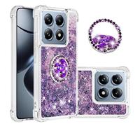 IMEIKONST Glitter Case for Xiaomi Mi 14T, Sparkle Quicksand Clear Slim Fits TPU Bumper Silicone Shell Diamonds Ring Stand Fuction Shockproof Cover for Xiaomi Mi 14T Pro, Love Purple YBZ