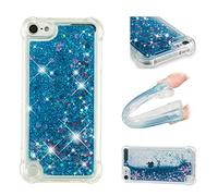 IMEIKONST Glitter Liquid Case for iPod Touch 7/6 / 5 Clear Love Blue YBW | Sparkly Bling Quicksand Flowing Transparent Cover, TPU Bumper Silicone Shockproof Protective, Lovely Case for Women Girls