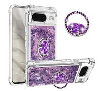 IMEIKONST Google Pixel 8 Glitter Case, Sparkle Quicksand Clear Slim Fits TPU Bumper Silicone Shell Diamonds Ring Stand Fuction Shockproof Cover for Google Pixel 8. Love Purple YBZ