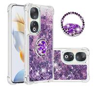 IMEIKONST Honor 90 Glitter Case, Sparkle Quicksand Clear Slim Fits TPU Bumper Silicone Shell Diamonds Ring Stand Fuction Shockproof Cover for Honor 90. Love Purple YBZ