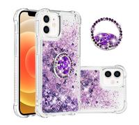 IMEIKONST iPhone 12 Mini Glitter Case, Sparkle Quicksand Clear Slim Fits TPU Bumper Silicone Shell Diamonds Ring Stand Fuction Shockproof Cover for iPhone 12 Mini. Love Purple YBZ
