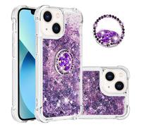 IMEIKONST iPhone 13 Glitter Case, Sparkle Quicksand Clear Slim Fits TPU Bumper Silicone Shell Diamonds Ring Stand Fuction Shockproof Cover for iPhone 13. Love Purple YBZ