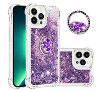 IMEIKONST iPhone 15 Pro Max Glitter Case, Sparkle Quicksand Clear Slim Fits TPU Bumper Silicone Shell Diamonds Ring Stand Fuction Shockproof Cover for iPhone 15 Pro Max. Love Purple YBZ