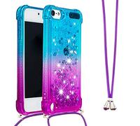 IMEIKONST Liquid Case for iPod Touch 7, Glitter Shiny Sequin Sparkle Quicksands With Drawstring Choker Soft Transparent Silicone TPU Protective Bumper Cover for iPod Touch 5 / Touch 6 Blue Purple YB