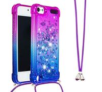 IMEIKONST Liquid Case for iPod Touch, Glitter Shiny Sequin Sparkle Quicksands With Drawstring Choker Soft Transparent Silicone TPU Protective Bumper Cover for iPod Touch 5/6 Purple Blue YB