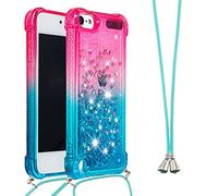 IMEIKONST Liquid Case for iPod Touch, Glitter Shiny Sequin Sparkle Quicksands With Drawstring Choker Soft Transparent Silicone TPU Protective Bumper Cover for iPod Touch 5/6 Pink Blue YB