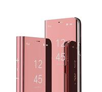 IMEIKONST Mirror Design Case for Samsung Galaxy A16, PC + PU Leather Bookstyle Makeup Clear View Window Stand Shockproof Protective Phone Cover for Samsung A16. Flip Mirror: Rose Gold QH