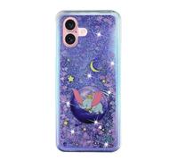 IMEIKONST Phone Case for iPhone 16, Glitter Moving Liquid Transparent Sequin for Girls Women Slim Soft TPU Bumper Silicone Shockproof Cover for iPhone 16. Bling Purple Dumbo XY1