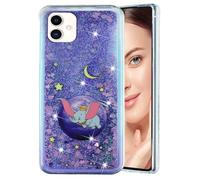 IMEIKONST Phone Case for Samsung Galaxy A06, Glitter Moving Liquid Transparent Sequin for Girls Women Slim Soft TPU Bumper Silicone Shockproof Cover for Samsung A06. Bling Purple Dumbo XY1