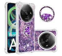 IMEIKONST Redmi A3 Glitter Case, Sparkle Quicksand Clear Slim Fits TPU Bumper Silicone Shell Diamonds Ring Stand Fuction Shockproof Cover for Redmi A3. Love Purple YBZ