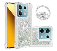 IMEIKONST Redmi Note 13 5G Glitter Case with Diamonds Ring Kickstand, Liquid Sparkle Sequin Transparent for Girls Women Silicone Bumper Shockproof Cover for Redmi Note 13 5G. Love Silver YBZ