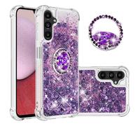IMEIKONST Samsung Galaxy A14 5G Glitter Case, Sparkle Quicksand Clear Slim Fits TPU Bumper Silicone Shell Diamonds Ring Stand Fuction Shockproof Cover for Samsung A14 4G. Love Purple YBZ