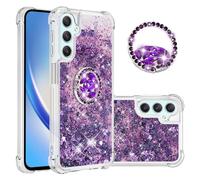 IMEIKONST Samsung Galaxy A25 5G Glitter Case, Sparkle Quicksand Clear Slim Fits TPU Bumper Silicone Shell Diamonds Ring Stand Fuction Shockproof Cover for Samsung A25 5G. Love Purple YBZ