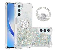 IMEIKONST Samsung Galaxy A25 5G Glitter Case with Diamonds Ring Kickstand, Liquid Sparkle Sequin Transparent for Girls Women Silicone TPU Bumper Shockproof Cover for Samsung A25 5G. Love Silver YBZ