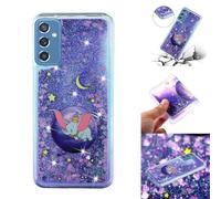 IMEIKONST Samsung Galaxy A35 5G Phone Case, Glitter Moving Liquid Transparent Sequin for Girls Women Slim Soft TPU Bumper Silicone Shockproof Cover for Samsung A35 5G. Bling Purple Dumbo XY1
