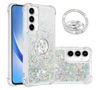 IMEIKONST Samsung Galaxy A55 5G Glitter Case with Diamonds Ring Kickstand, Liquid Sparkle Sequin Transparent for Girls Women Silicone TPU Bumper Shockproof Cover for Samsung A55 5G. Love Silver YBZ