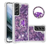 IMEIKONST Samsung Galaxy S21 Plus Glitter Case, Sparkle Quicksand Clear Slim Fits TPU Bumper Silicone Shell Diamonds Ring Stand Fuction Shockproof Cover for Samsung S21+. Love Purple YBZ