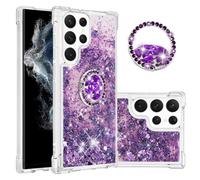 IMEIKONST Samsung Galaxy S22 Ultra Glitter Case, Sparkle Quicksand Clear Slim Fits TPU Bumper Silicone Shell Diamonds Ring Stand Fuction Shockproof Cover for Samsung S22 Ultra. Love Purple YBZ