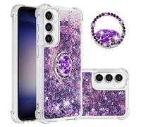 IMEIKONST Samsung Galaxy S23 FE Glitter Case, Sparkle Quicksand Clear Slim Fits TPU Bumper Silicone Shell Diamonds Ring Stand Fuction Shockproof Cover for Samsung S23 FE. Love Purple YBZ