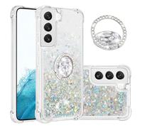 IMEIKONST Samsung Galaxy S23 Glitter Case with Diamonds Ring Kickstand, Liquid Sparkle Sequin Transparent for Girls Women Silicone TPU Bumper Shockproof Cover for Samsung S23. Love Silver YBZ