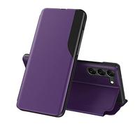 IMEIKONST Samsung Galaxy S23 Transparent Window Case with Magnetic Closure PC + PU Leather Bookstyle Flip Stand Function Shockproof Protective Cover for Samsung S23. Purple QH1