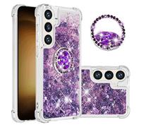 IMEIKONST Samsung Galaxy S24 Plus Glitter Case, Sparkle Quicksand Clear Slim Fits TPU Bumper Silicone Shell Diamonds Ring Stand Fuction Shockproof Cover for Samsung S24+. Love Purple YBZ