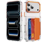 IMEIKONST Wallet Case for iPhone 14 Pro Flip Card Holder Kickstand, RFID Blocking Phone Case, 12FT Military Drop Protection Heavy Duty Shockproof Silicone Cover for iPhone 14 Pro. Orange TMKB