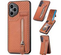 IMEIKONST Wallet Phone Case for Honor 400, Leather Magnetic Flip Card Holder Zipper Pocket Kickstand Back Cover Slim Silicone Durable Skin Shockproof for Honor 400. Brown SD1